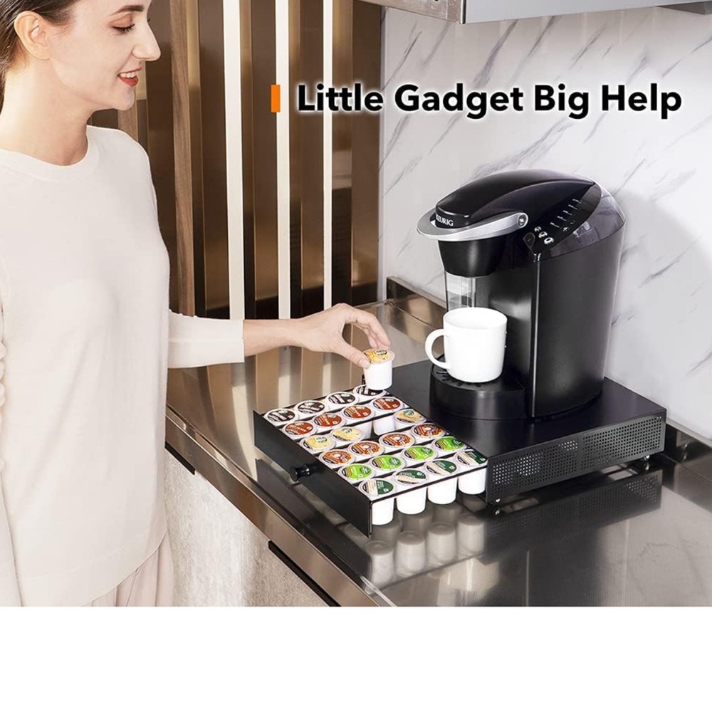 Black Aluminum base for coffee maker with drawer for cup pods
